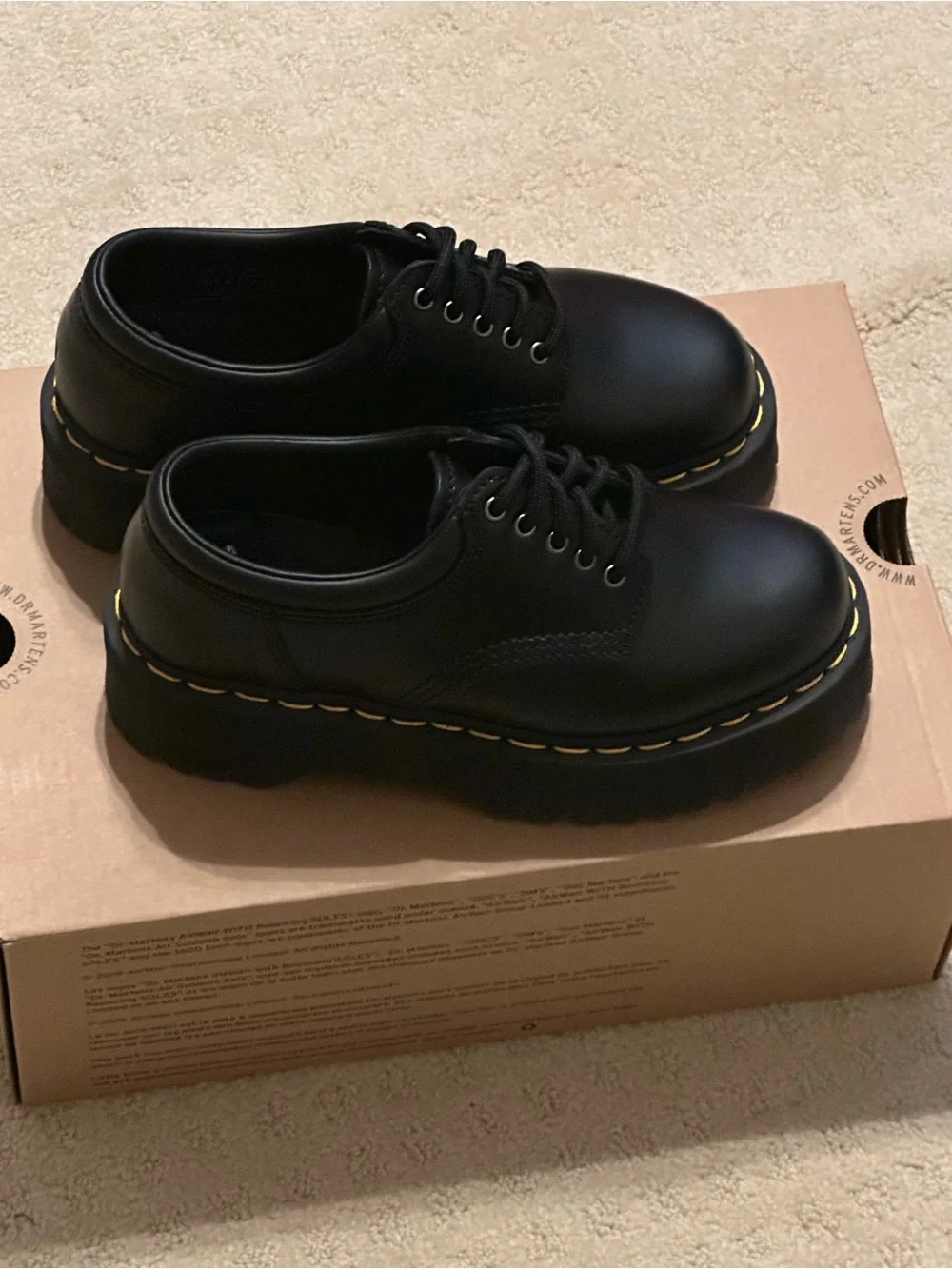Classic Black Lace-Up platform Shoes with Yellow Stitch Detail